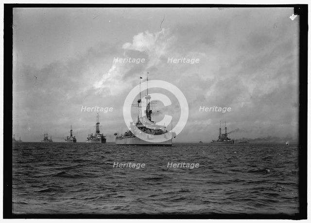 Uss Wyoming Leading Battleships In Hampton Roads, 1917, between 1914 and 1918. Creator: Harris & Ewing.