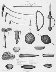 Utensils of the inhabitants of the Caroline Islands, 19th century. Creators: Alexander Postels, Godefroy Engelmann
