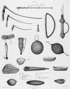 Utensils of the inhabitants of the Caroline Islands, 19th century. Creators: Alexander Postels, Godefroy Engelmann
