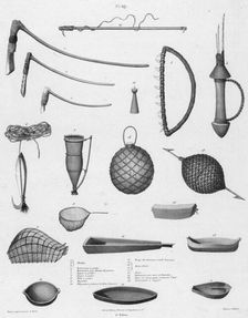 Utensils of the inhabitants of the Caroline Islands, 19th century. Creators: Alexander Postels, Godefroy Engelmann