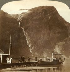 Utigards Falls from Ravnefjeld glacier at Lake Loen - from Naesdal, Norway c1905. Creator: Unknown