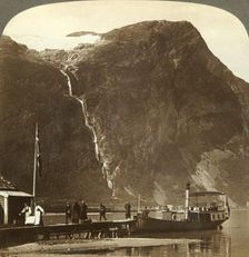 Utigards Falls from Ravnefjeld glacier at Lake Loen - from Naesdal, Norway c1905. Creator: Unknown