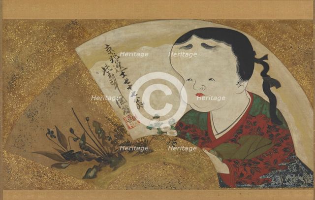 Uzume (Okame) and flowers, 18th-19th century. Creator: Ogata Kenzan.