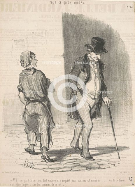 V'la un particulier qui doit ...être inquiet ..., 19th century. Creator: Honore Daumier.