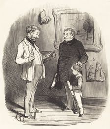 V'la mon petit...s'il n'a pas assez de moyens pour être avec moi...dans l'épicerie..., 1850. Creator: Honore Daumier