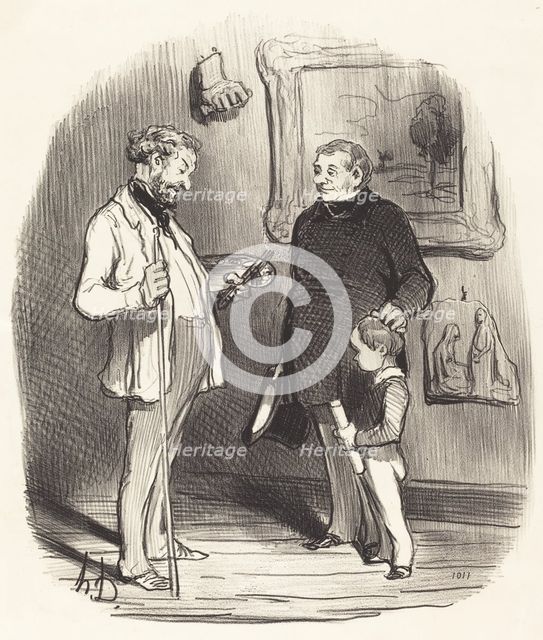 V'la mon petit...s'il n'a pas assez de moyens pour être avec moi...dans l'épicerie..., 1850.  Creator: Honore Daumier.