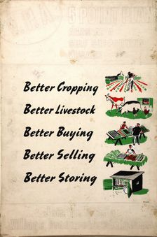 V.P.A. 5 Point Plan aims at a self-supporting village... WWII poster, between 1939 and 1946. Creators: Central Office of Information, Xenia