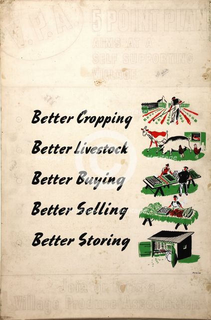 'V.P.A. 5 Point Plan aims at a self-supporting village...', WWII poster, between 1939 and 1946. Creators: Central Office of Information, Xenia.