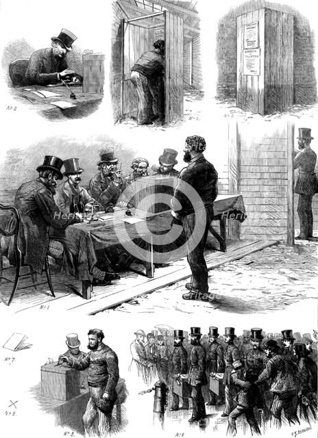 Vote by ballot: sketches at the Taunton Election, 1873. Creator: Unknown.
