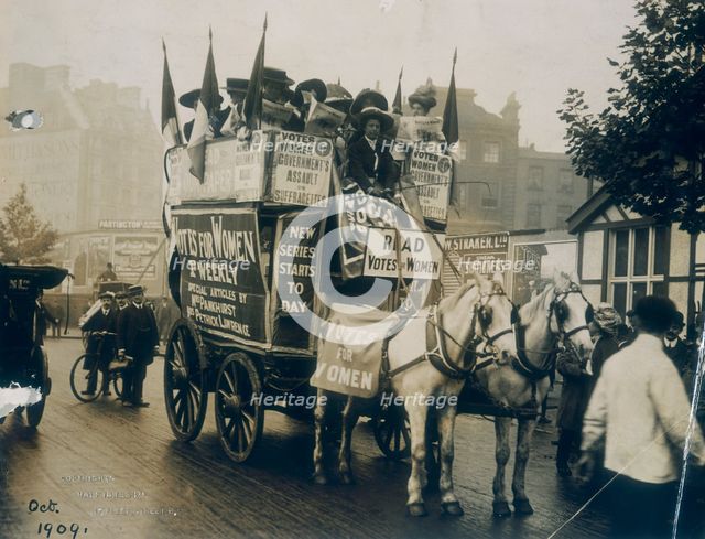 Votes for Women cart, October 1909.  Creator: Unknown.