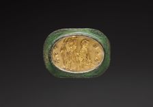 Votive or Civic Badge with a Crowned Figure Kneeling before Christ, c. 1300. Creator: Unknown