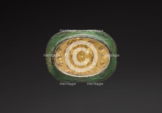 Votive or Civic Badge with a Crowned Figure Kneeling before Christ, c. 1300. Creator: Unknown.