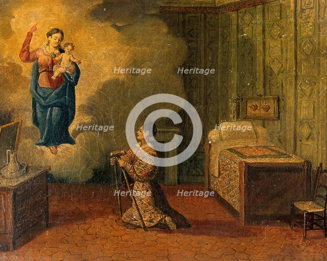 Votive picture: a woman kneeling with crutches, praying to the Virgin and Child. Creator: Unknown.