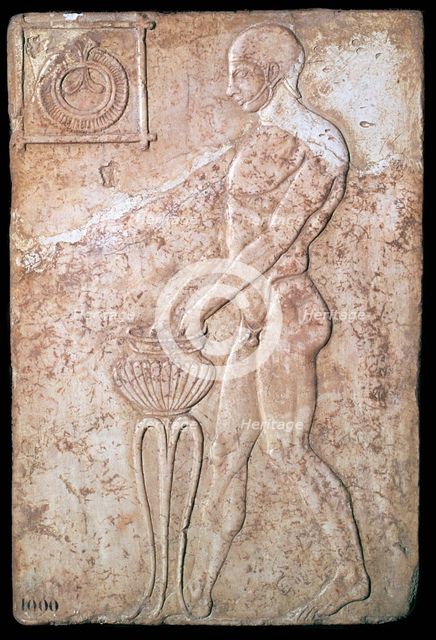 Votive relief of an athlete making a lustration, 2nd century. Artist: Unknown