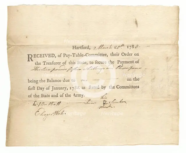 Voucher of payment to Private Prince Simbo, March 20, 1783. Creator: Unknown.