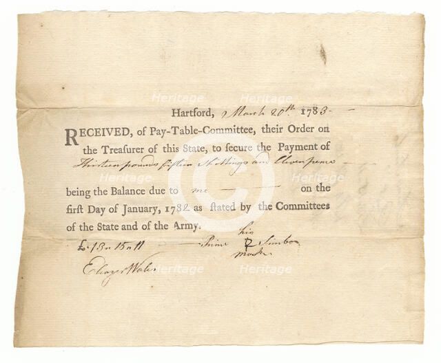 Voucher of payment to Private Prince Simbo, March 20, 1783. Creator: Unknown.