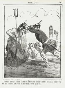 Voulant à toute force faire un Prussien de ce pauvre Neptune qui s'en défend comme un..., 1865. Creator: Cham