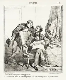 Vous! Abonné à un journal de l'opposition? -Il est tellement rempli de communiques que..., 1867. Creator: Cham