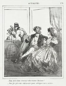 Vous avez donc renvoyé votre bonne, Madame? -Oui j'ai pris un cuirassier pour astiquer mes..., 1865. Creator: Cham