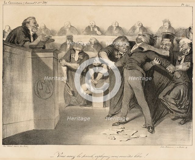 Vous avez la parole, expliquez-vous, vous êtes libre!, 1835. Creator: Honore Daumier.