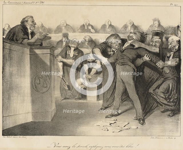 Vous avez la parole, expliquez-vous, vous êtes libre!, 1835. Creator: Honore Daumier.