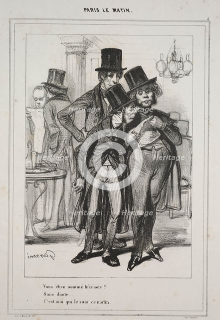 "Vous étiez nommé hier soir?...," from the series Paris Le Matin, 1839. Creator: Paul Gavarni (French, 1804-1866).