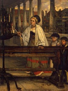 Vow. A Woman Lighting Candles, 1860. Creator: Jan August Hendrik Leys