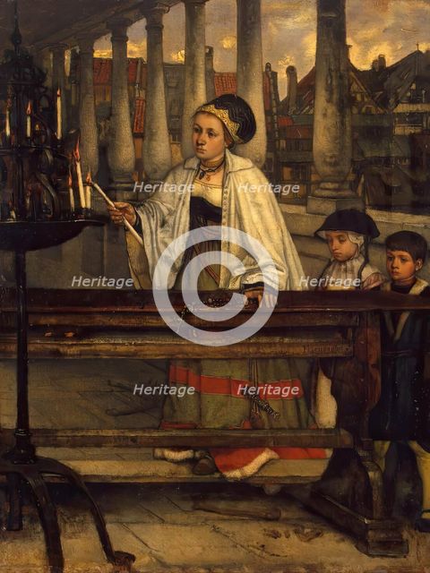 Vow. A Woman Lighting Candles, 1860. Creator: Jan August Hendrik Leys.