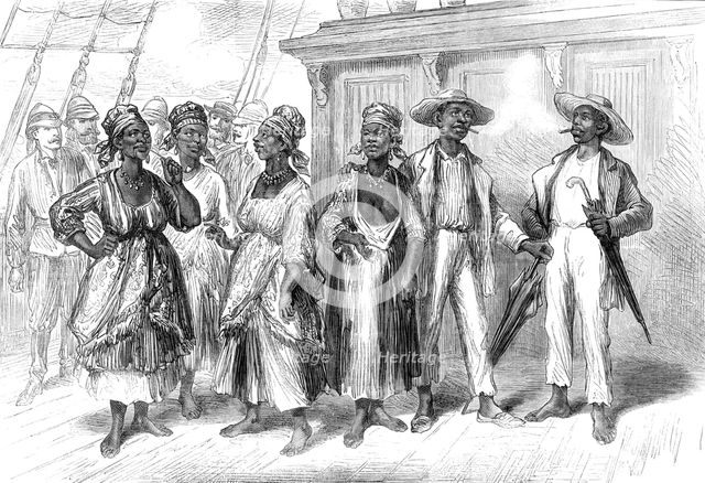 Voyage to the Gold Coast of Africa: negro visitors on board the Volta, 1874. Creator: Unknown.