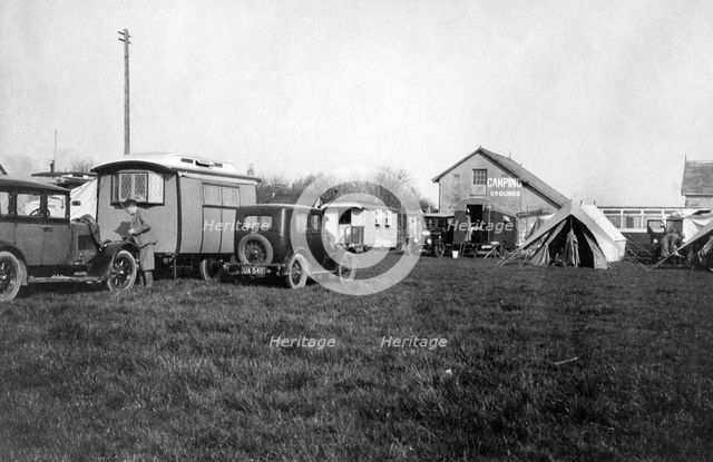 Voyageur caravan with Austin Seven on campsite  early 1930's. Creator: Unknown.