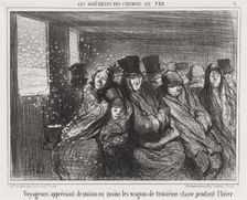 Voyageurs appréciant de moins en moins les wagons de troisième classe pendant l'hiver, 1856. Creator: Honore Daumier