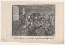 Voyageurs appréciant de moins en moins les wagons de troisième classe pendant l'hiver, 1856. Creator: Honore Daumier