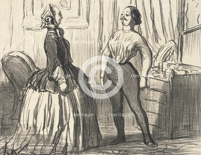 Voyons...Ai-je l'air assez homme comme ça?, 1856. Creator: Honore Daumier.