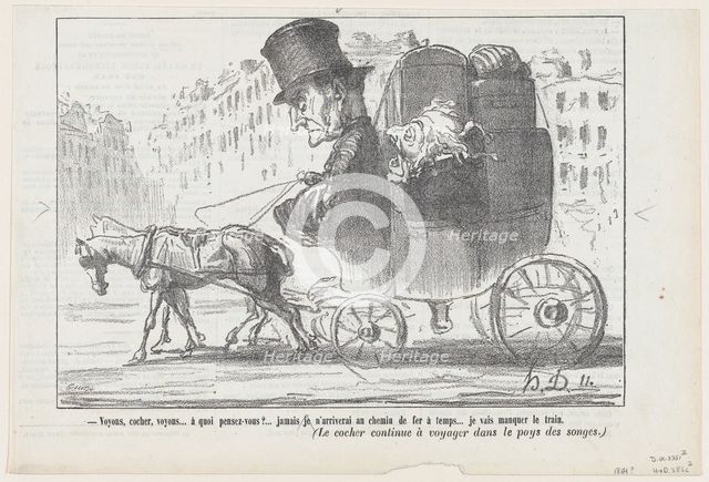 Voyons, cocher, voyons...à quoi pensez-vous?..., 1864.  Creator: Honore Daumier.
