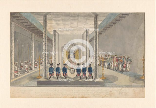 VOC Delegation at An Audience With The King of Kandy, Sri Rajadi Raja Sinha, 1785-1786. Creator: Jan Brandes.