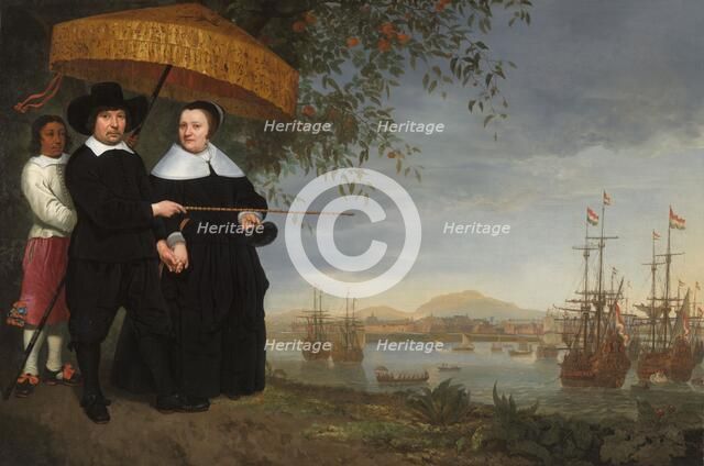 VOC Senior Merchant with his Wife and an Enslaved Servant, c.1650-c.1655. Creator: Circle of Aelbert Cuyp.