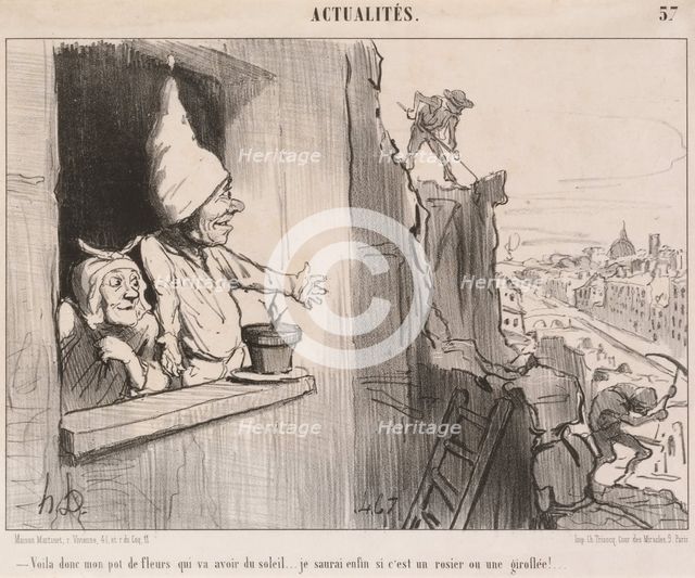 Voilà donc mon pot de fleurs qui va avoir du soleil..., 1852.  Creator: Honore Daumier.