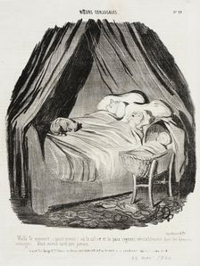 Voilà le moment (passé minuit) où le calme et la paix règnent.., 1840. Creator: Honore Daumier