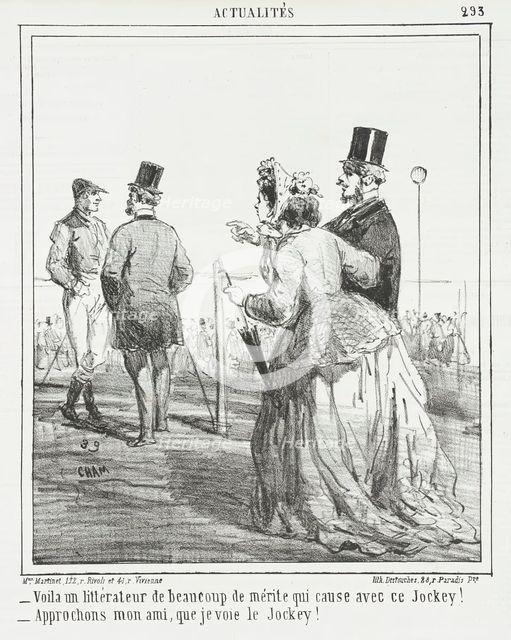 Voila un littérateur de beaucoup de mérite qui cause avec ce Jockey! -Approchons mon ami..., 1865. Creator: Cham.