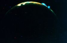 Volcanic eruption on Jupiter's moon, lo, 1979. Creator: Unknown