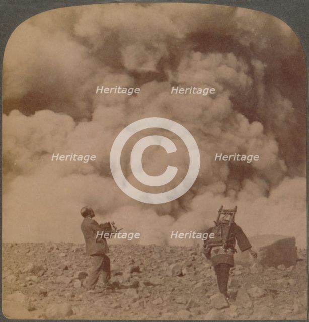 'Volcanic explosion - smoke, steam and stones thrown from crater of Asama-yama, Japan', 1904.  Artist: Unknown.