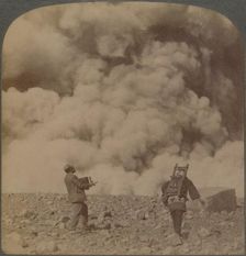 Volcanic explosion - smoke, steam and stones thrown from crater of Asama-yama, Japan 1904
