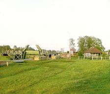 Volokov drawbridge on the Vytegra River, 1909. Creator: Sergey Mikhaylovich Prokudin-Gorsky