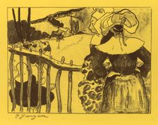 Volpini Suite: Breton Women by a Gate (Bretonnes à la Barrière), 1889. Creator: Paul Gauguin (French, 1848-1903)