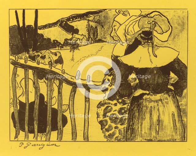 Volpini Suite: Breton Women by a Gate (Bretonnes à la Barrière), 1889. Creator: Paul Gauguin (French, 1848-1903).