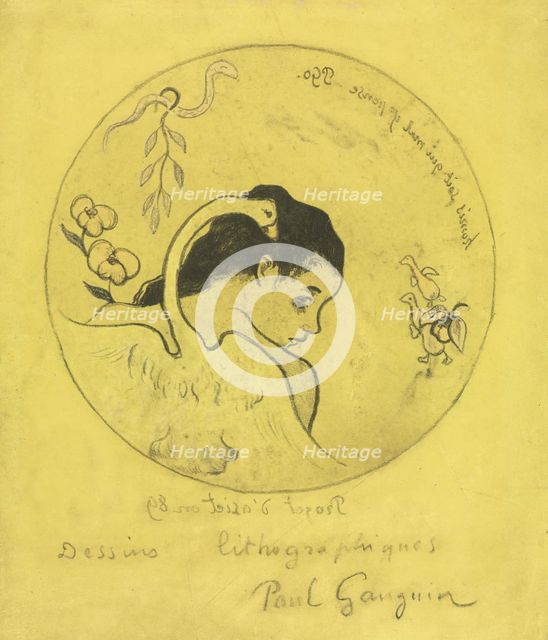 Volpini Suite: Design for a Plate: Leda and the Swan (Projet dAssiette: Léda et le Cygne), 1889. Creator: Paul Gauguin (French, 1848-1903).