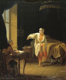 Voltaire getting up in Ferney, ca 1772. Creator: Huber, Jean (1721-1786)