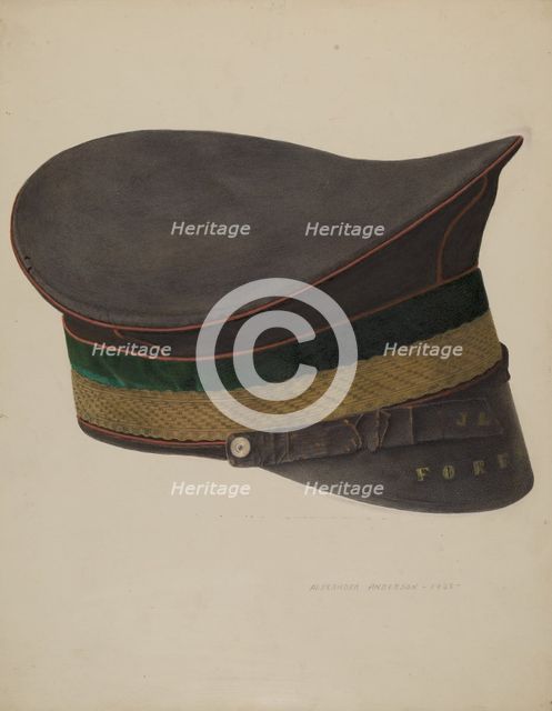 Volunteer Fireman's Cap, 1938. Creator: Alexander Anderson.