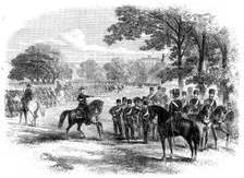 Volunteer review and fete at Shrubland Hall, near Ipswich..., 1862. Creator: Unknown