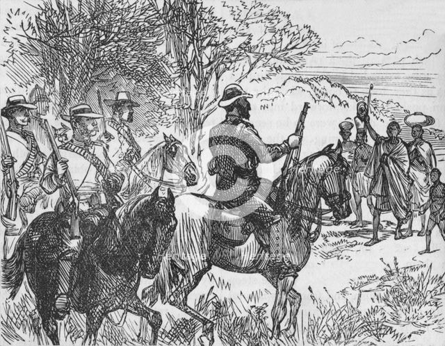 'Volunteers Meeting A Loyal Kaffir and his Family', c1880. Artist: Unknown.